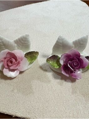 Vintage Coalport Bone China Place Card Holder Pink and Purple Roses England